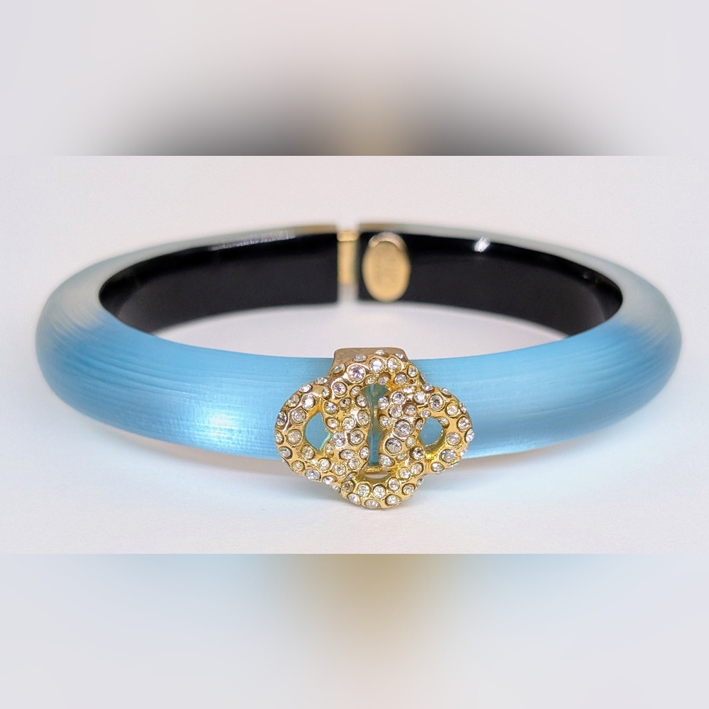 Alexis Bittar Hand Carved 11.5mm Lucite Hinged Rhinestone Bangle Bracelet